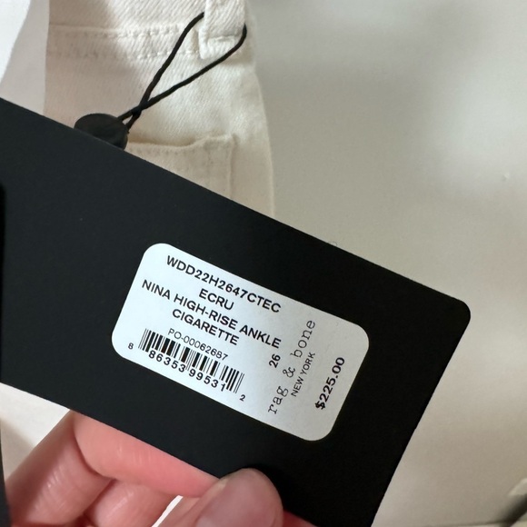 NWT RAG & BONE Nina High Rise Ankle Cigarette Ecru Jeans in 26 size - Picture 6 of 17